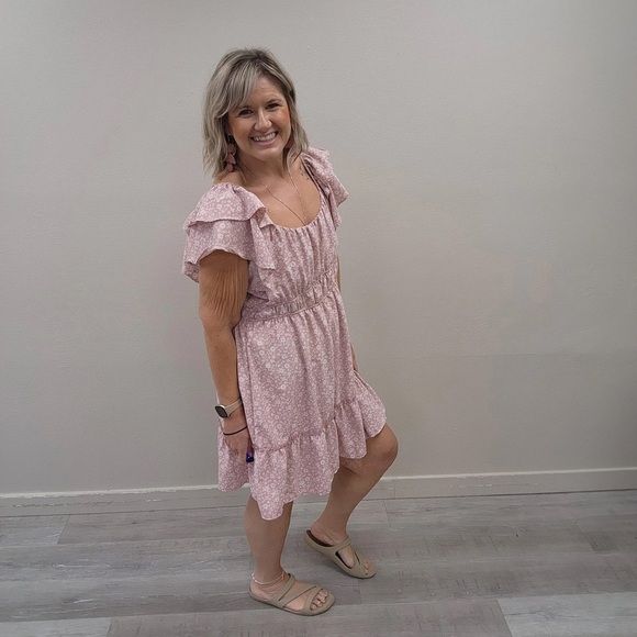 Arula Pink & White Floral Mini Dress - Size 14/16 - Picture 2 of 5